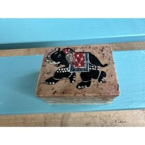 Vintage Soapstone Elephant Desk Set Pen Holder Memo Pad MCM‎ Office